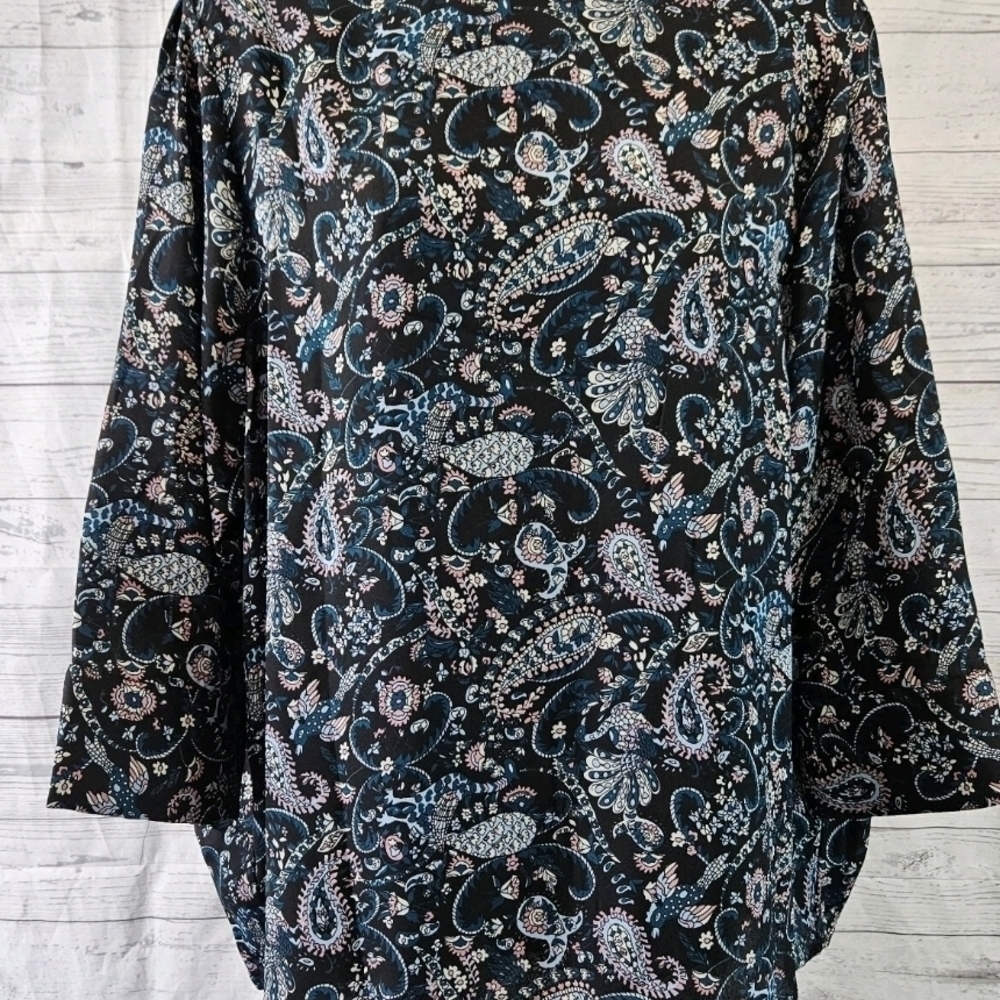 T Tahari Black and Blue Paisley Blouse
